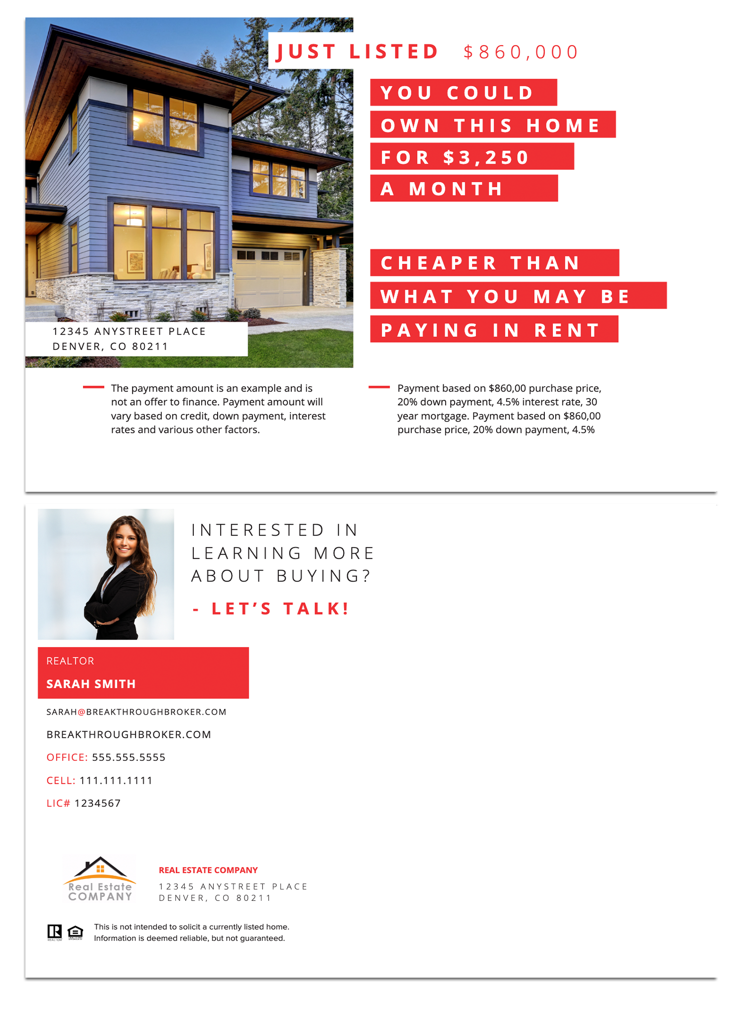 Real estate postcard