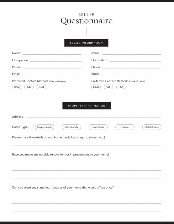 Seller\'s Questionnaire