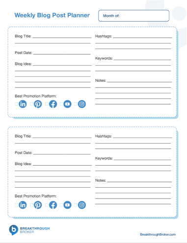 Weekly Blog Post Planner
